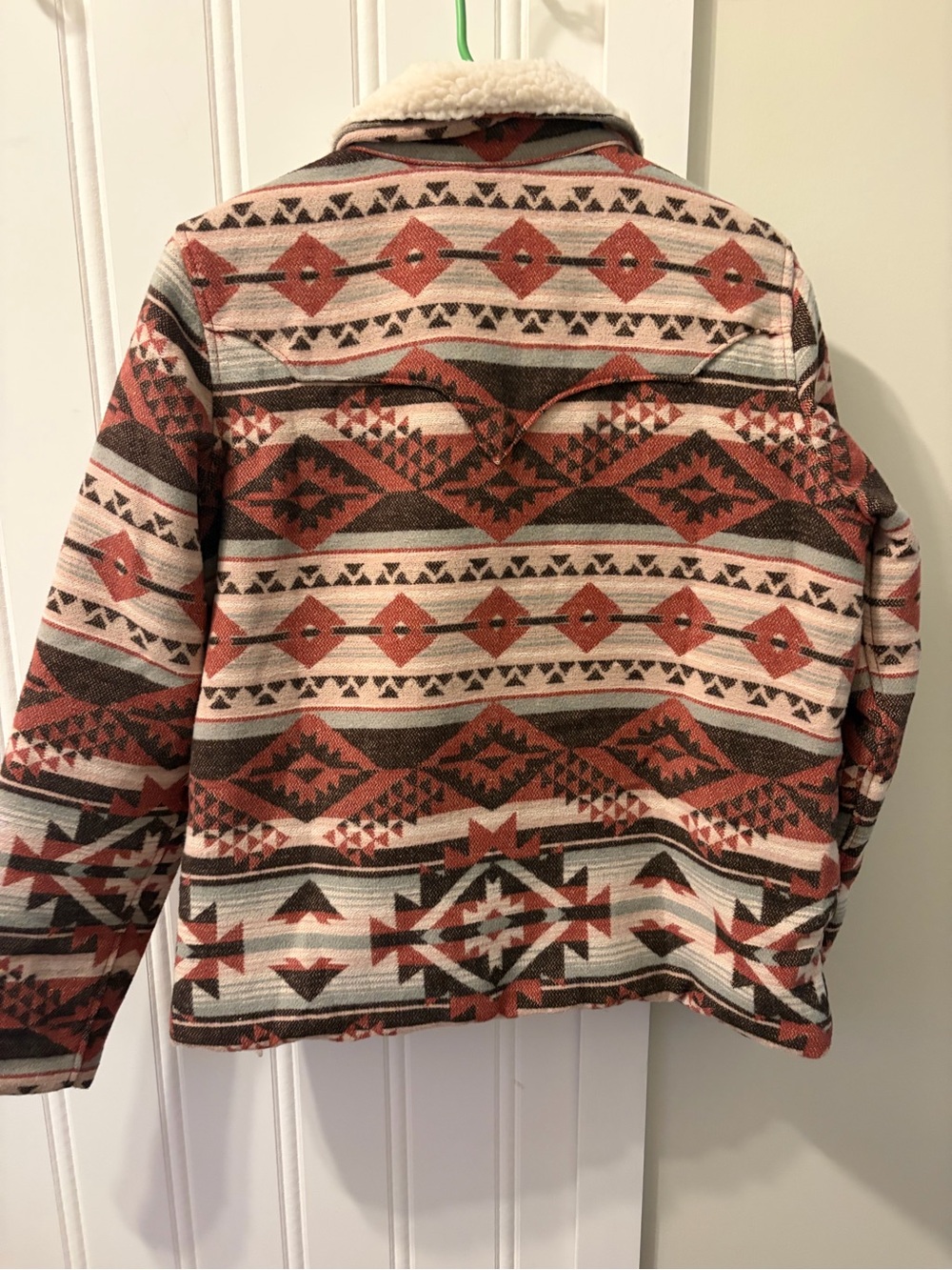 Wrangler Aztec Southwestern Sherpa Lined Barn Jacket Size Medium Burgundy - Picture 7 of 10